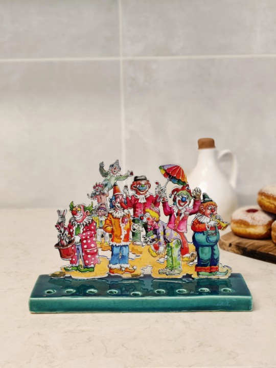 Multicolored Circus Clowns Hanukiah From Ceramic a , Colorful Hanukkah