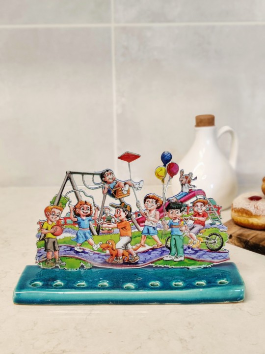 Colorful Joyful Hanukkah Menorah with Kids Play in , Colorful Hanukkah
