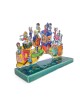 Cool Standing Menorah Shape with Dreidels and Kids , Colorful Hanukkah