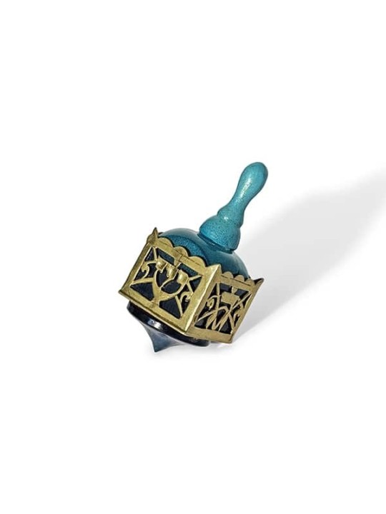 Large Hand-Painted Wooden Dreidel with Brass Hebre , Dreidels , Israel