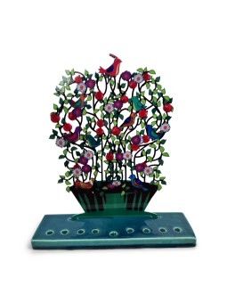 Multicolored Painted Metal Menorah with Flowers an , Colorful Hanukkah