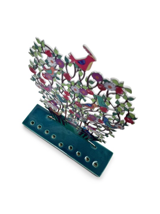 Multicolored Painted Metal Menorah with Flowers an , Colorful Hanukkah
