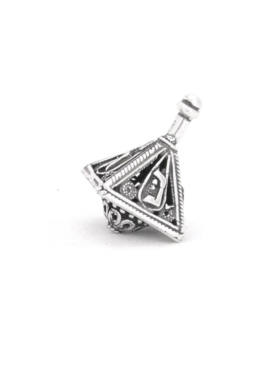 Triangle d'argent de conception antique unique en filigrane Sha, Dreidels, Israël