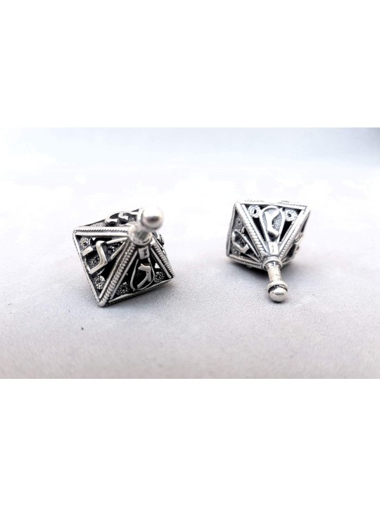 Triangle d'argent de conception antique unique en filigrane Sha, Dreidels, Israël