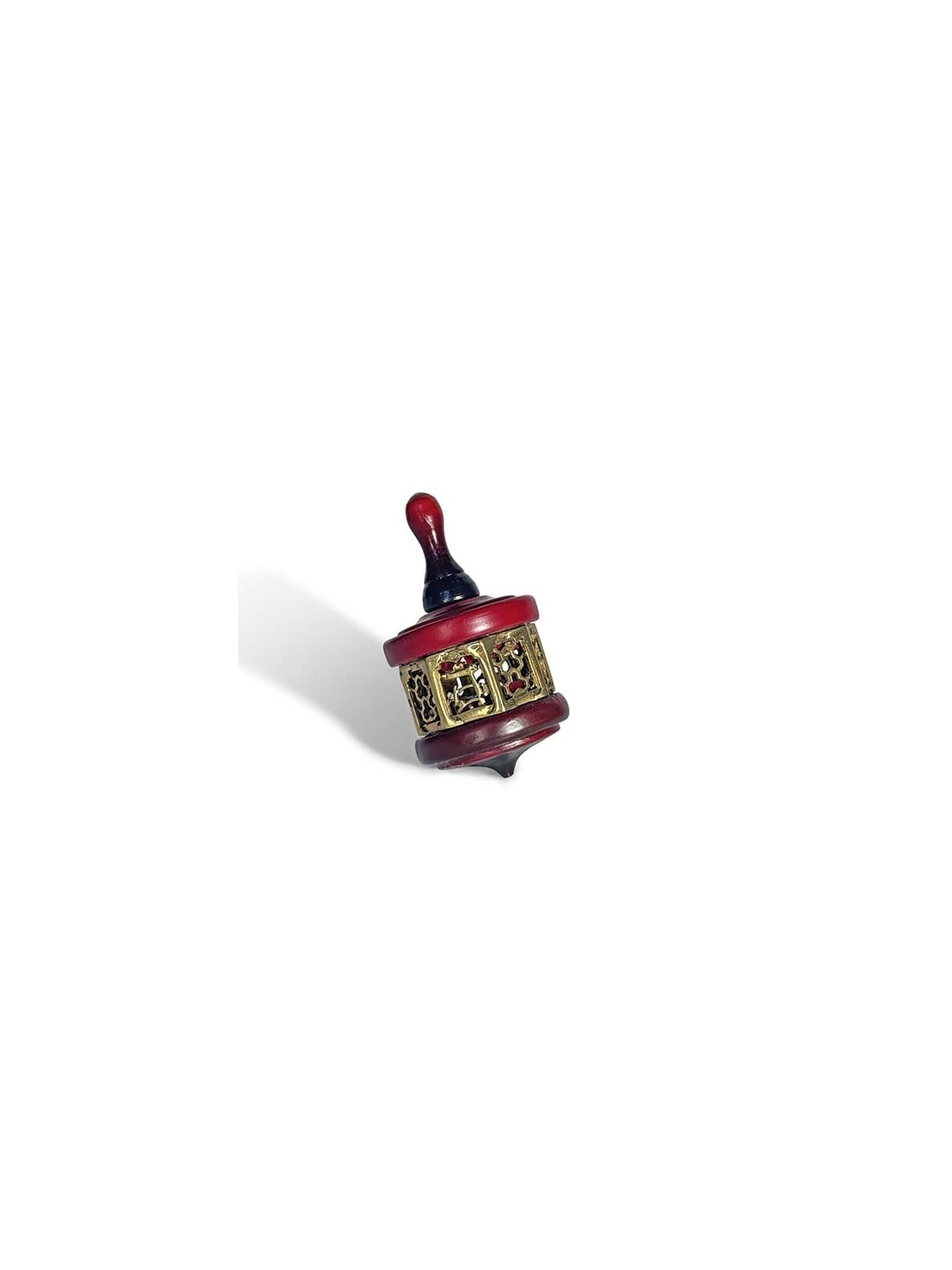 vintage Grand Bois et Laiton Dreidel en Rouge Profond a , Dreidels , Israël