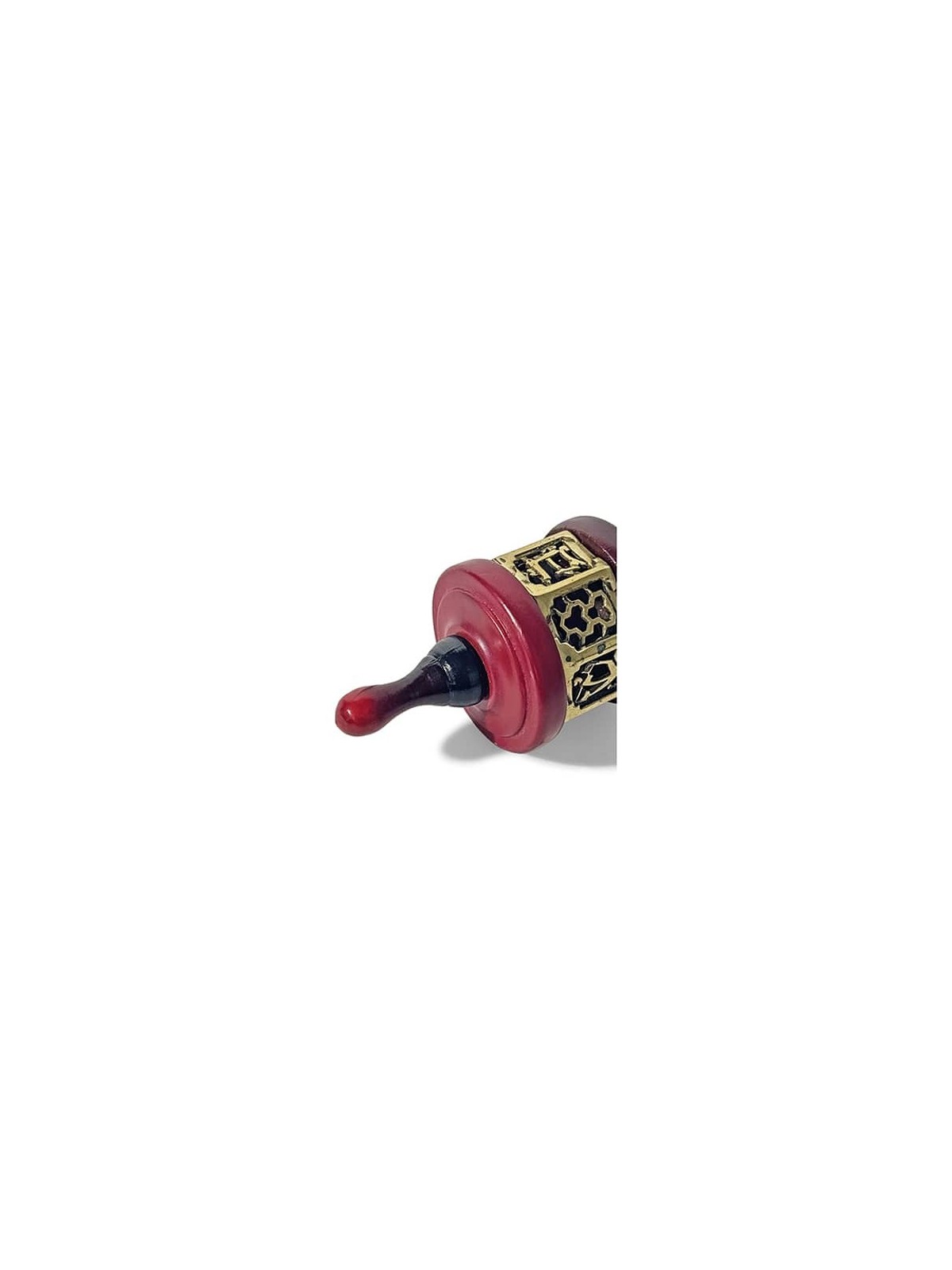 Vintage Large Wood and Brass Dreidel in Deep Red a , Dreidels , Israel