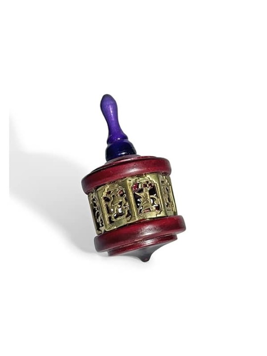 Vintage Large Wood and Brass Dreidel in Deep Red a , Dreidels , Israel