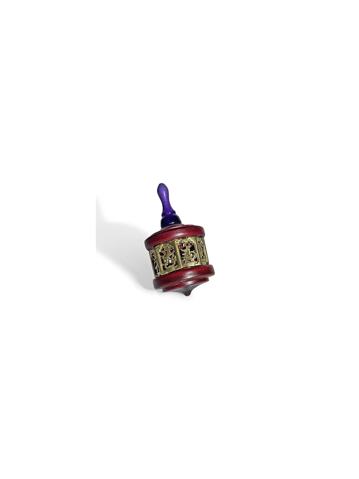 Vintage Large Wood and Brass Dreidel in Deep Red a , Dreidels , Israel