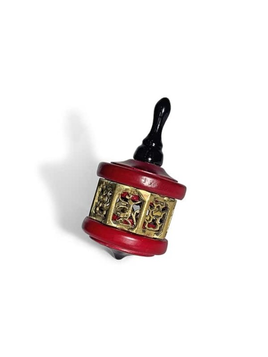 vintage Grand Bois et Laiton Dreidel en Rouge Profond a , Dreidels , Israël