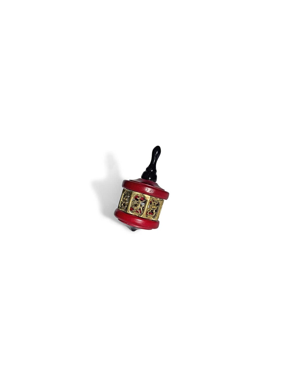 vintage Grand Bois et Laiton Dreidel en Rouge Profond a , Dreidels , Israël