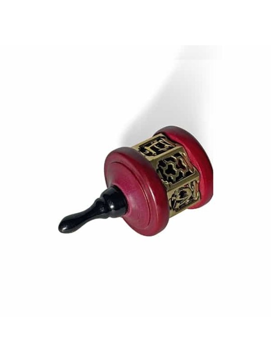 Vintage Large Wood and Brass Dreidel in Deep Red a , Dreidels , Israel
