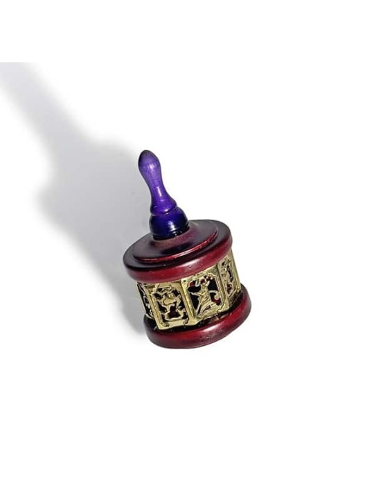 Vintage Large Wood and Brass Dreidel in Deep Red a , Dreidels , Israel