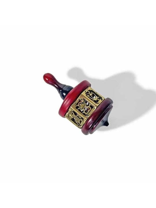 vintage Grand Bois et Laiton Dreidel en Rouge Profond a , Dreidels , Israël