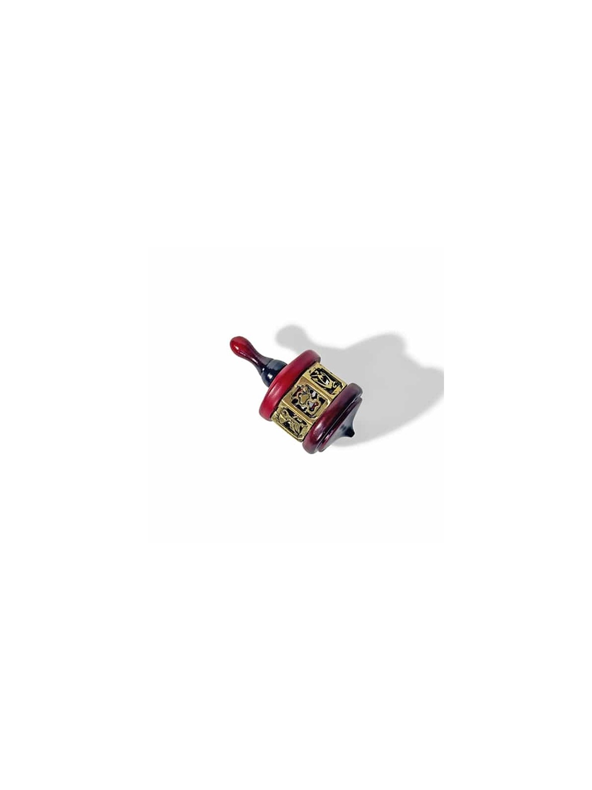 Vintage Large Wood and Brass Dreidel in Deep Red a , Dreidels , Israel