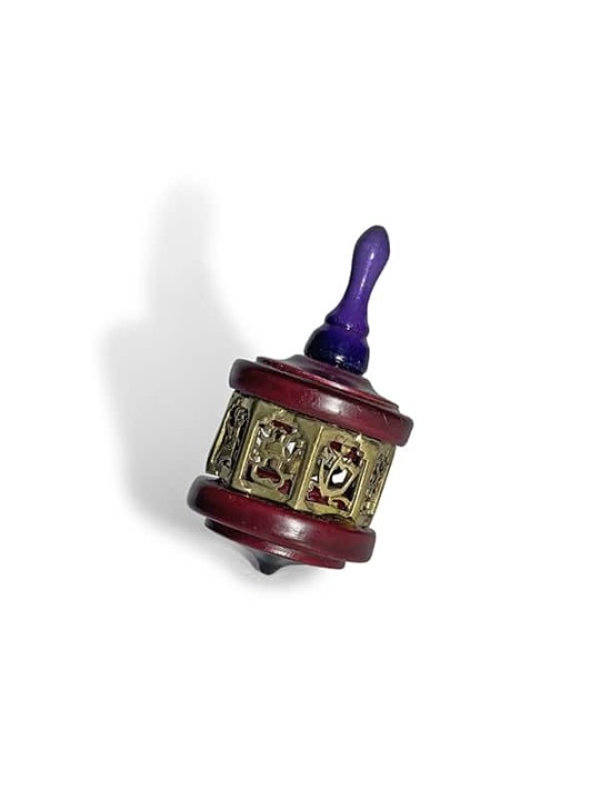 Vintage Large Wood and Brass Dreidel in Deep Red a , Dreidels , Israel