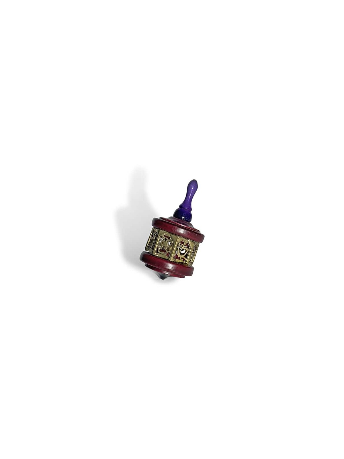 vintage Grand Bois et Laiton Dreidel en Rouge Profond a , Dreidels , Israël