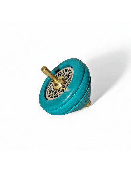 Grand Dreidel Royal Turquoise avec Laiton et Silve , Dreidels , Israël