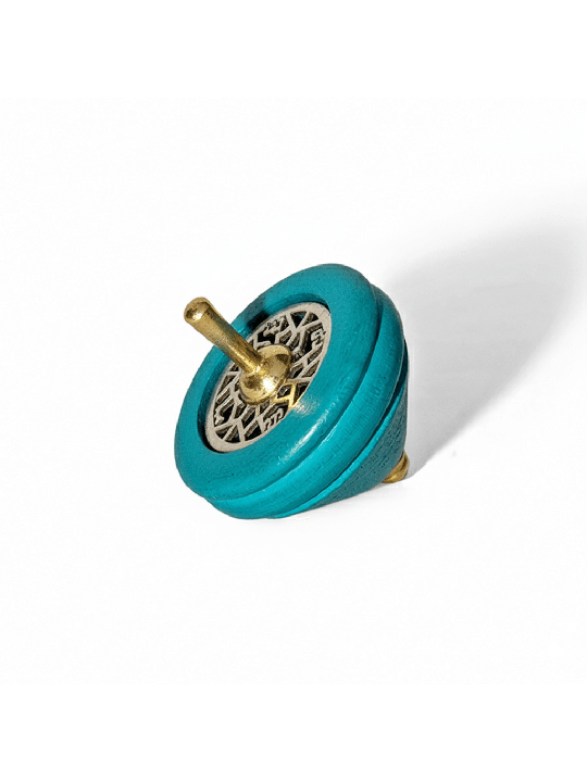 Grand Dreidel Royal Turquoise avec Laiton et Silve , Dreidels , Israël
