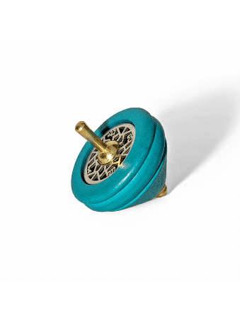 Grand Dreidel Royal Turquoise avec Laiton et Silve , Dreidels , Israël