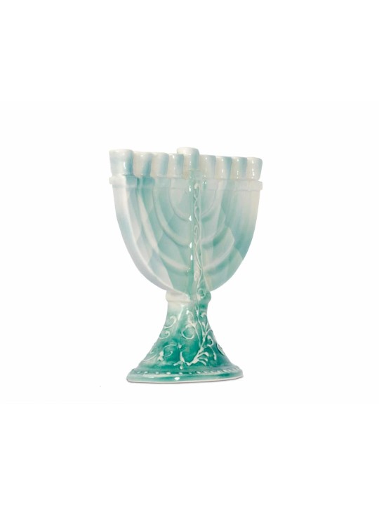 Élégante Menorah en céramique bleue, cadeaux Tu B'Av, Judaica israélienne