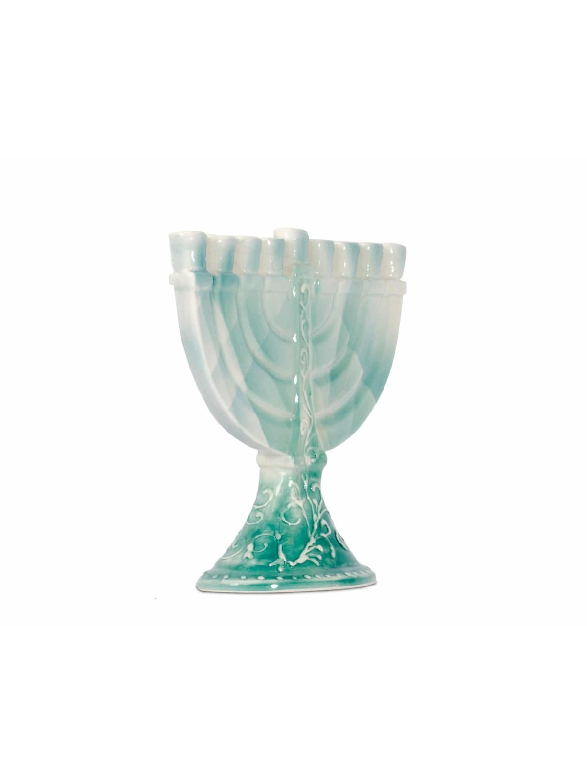Élégante Menorah en céramique bleue, cadeaux Tu B'Av, Judaica israélienne