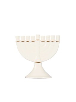 Classic gold Trim Hanukkah Ceramic Menorah , Tu B'Av Gifts , Israeli J