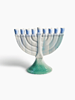 Menorah de Hanoukka en céramique bleue de conception traditionnelle, hommes modernes de Hanoukka