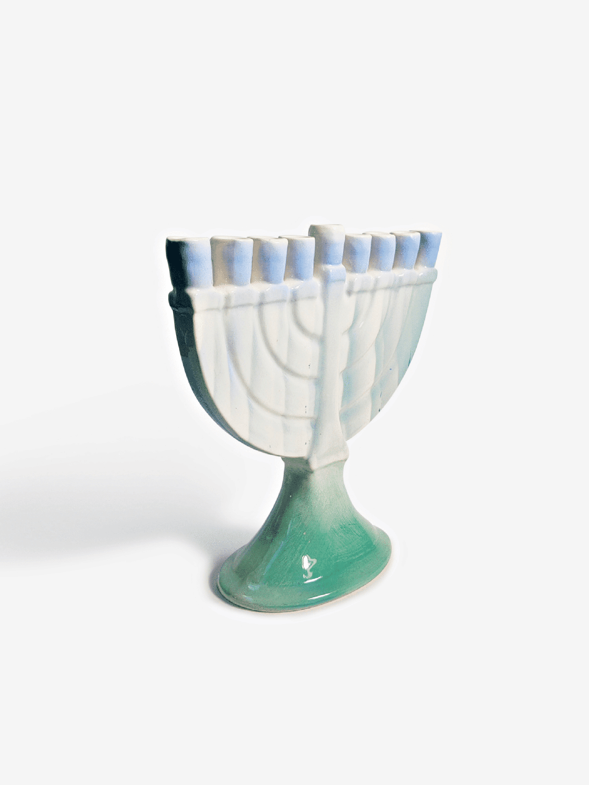Menorah de Hanoukka en céramique bleue de conception traditionnelle, hommes modernes de Hanoukka