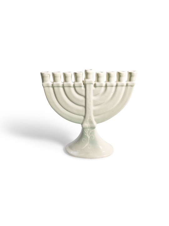 Crème traditionnelle faite à la main en céramique Hanukkah Menora, Hanukkah moderne M