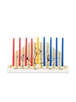 Antique-Style Chanukiah in Yellow with Flowers , Tu B'Av Gifts , Israe