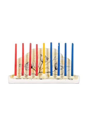 Antique-Style Chanukiah in Yellow with Flowers , Tu B'Av Gifts , Israe