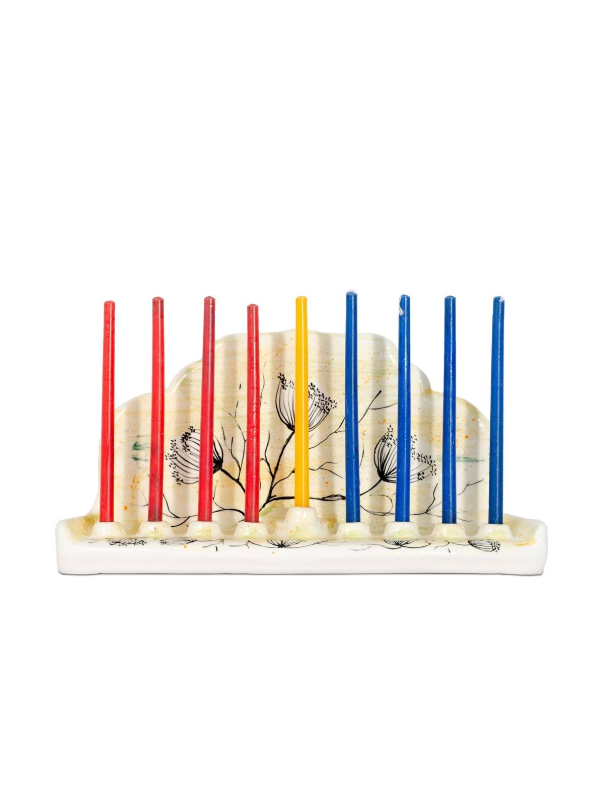 Antique-Style Chanukiah in Yellow with Flowers , Tu B'Av Gifts , Israe