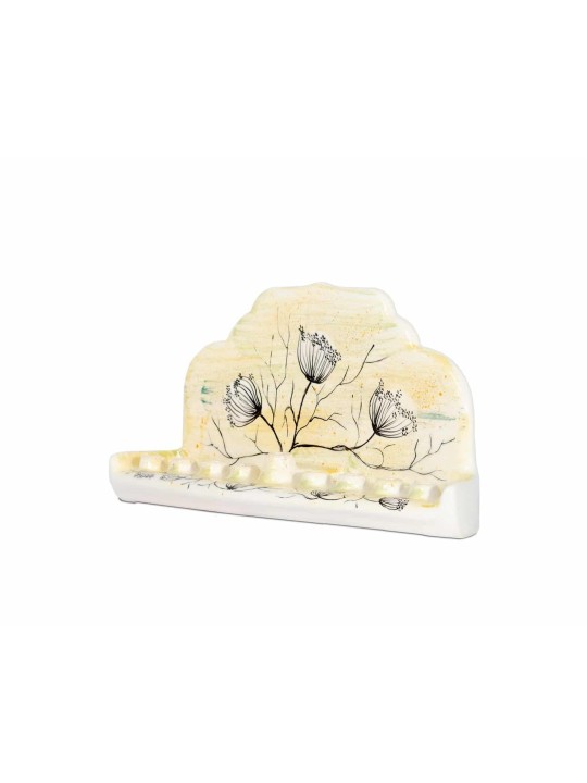 Antique-Style Chanukiah in Yellow with Flowers , Tu B'Av Gifts , Israe