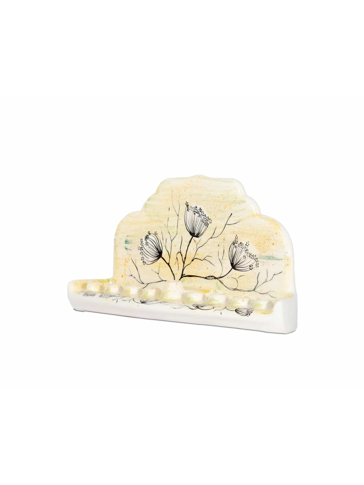 Antique-Style Chanukiah in Yellow with Flowers , Tu B'Av Gifts , Israe