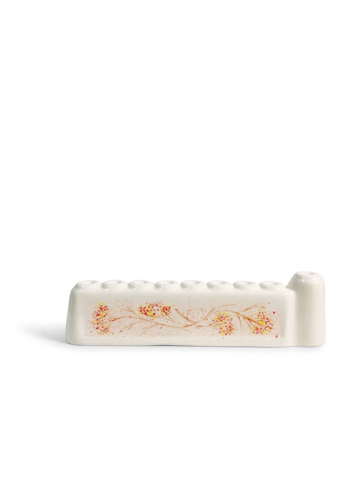 Floral White Ceramic Menorah , Modern Hanukkah Menorahs , Israeli Juda