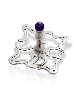 Hanukkah Dreidel Argent Améthyste Naturelle , Dreidels , Judaica Israélienne