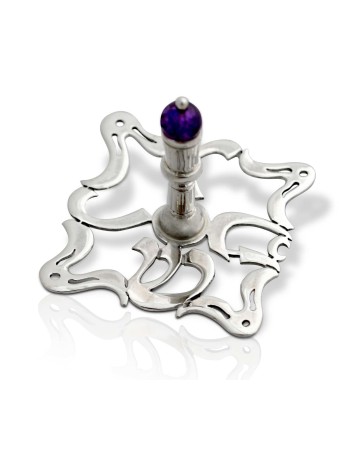 Hanukkah Dreidel Argent Améthyste Naturelle , Dreidels , Judaica Israélienne