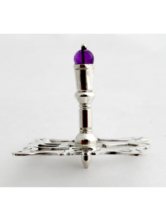 Hanukkah Dreidel Argent Améthyste Naturelle , Dreidels , Judaica Israélienne