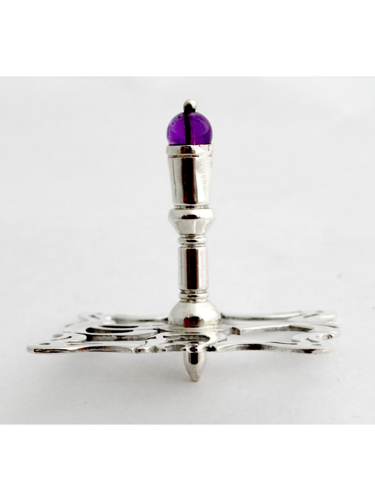Hanukkah Dreidel Argent Améthyste Naturelle , Dreidels , Judaica Israélienne