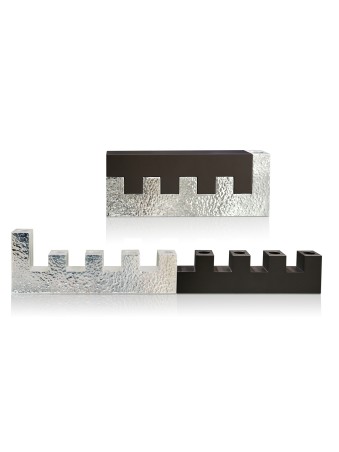 Hammered Jerusalem Walls Shaped Menorah , Jewish Wedding Gifts , Israe