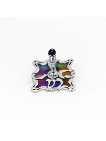 Dreidel with Magnificent Enamel & Amethyst , Dreidels , Israeli Judaic