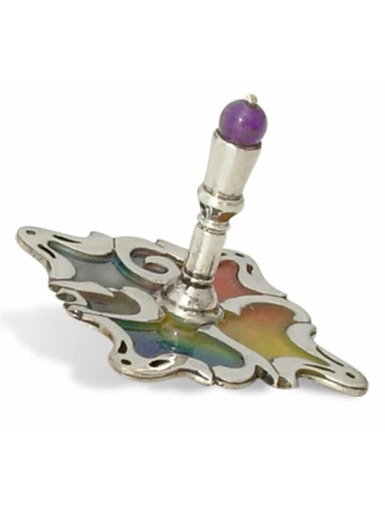 Dreidel avec magnifique émail et améthyste , Dreidels , Judaïque israélien