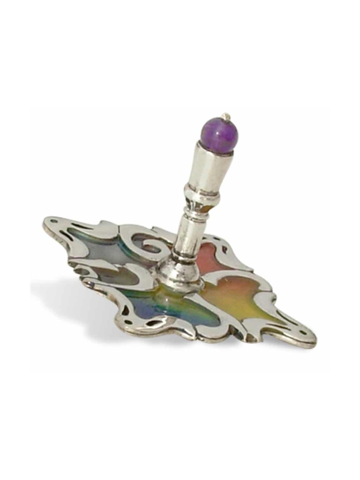 Dreidel with Magnificent Enamel & Amethyst , Dreidels , Israeli Judaic