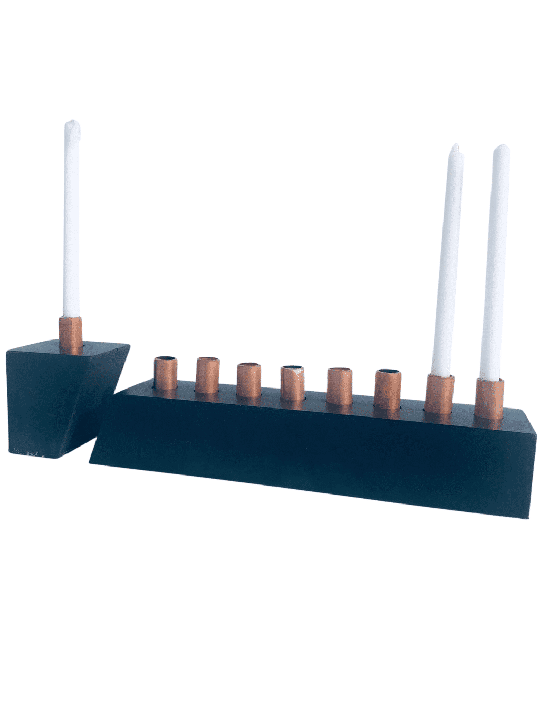 Menorah en béton noir, menorahs Hanukkah modernes, Judaica israélienne