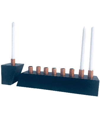 Menorah en béton noir, menorahs Hanukkah modernes, Judaica israélienne