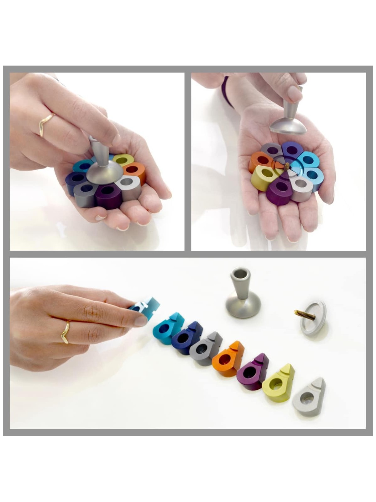 Floral Aluminum Dreidel & Menorah Matte , Dreidels , Israeli Judaica