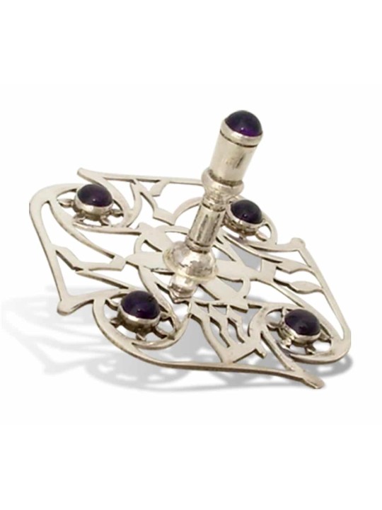 Dreidel unique avec pierre d’améthyste naturelle, Dreidels, judaïque israélien