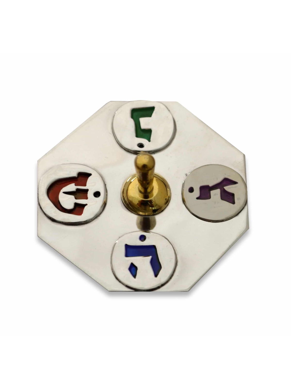 Dreidel argenté moderne avec émail coloré, Dreidels, judaïque israélien