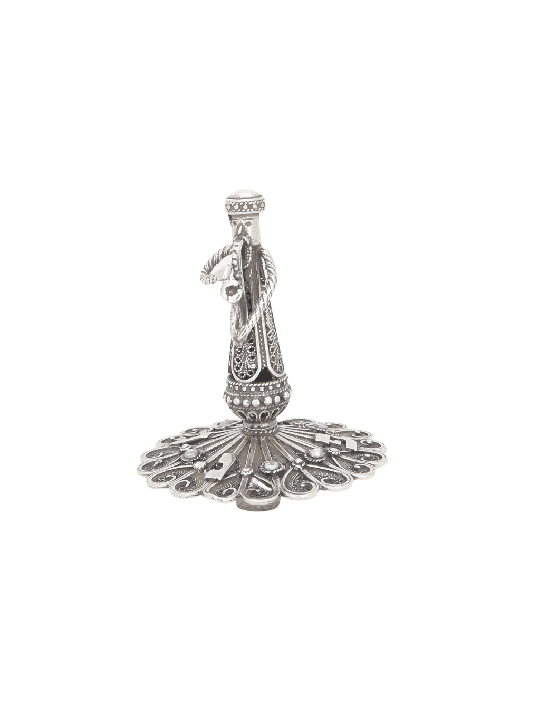 Large Silver Saxophonist Dreidel with Turquoise Ge , Dreidels , Israel