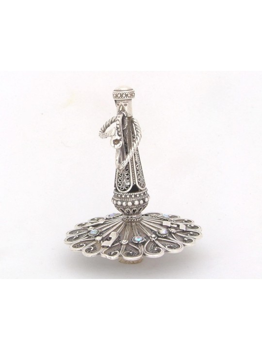 Large Silver Saxophonist Dreidel with Turquoise Ge , Dreidels , Israel
